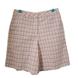 LBH Size 8 Vintage Orange Beige Cream Gray Plaid Bermuda Shorts